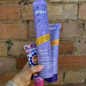 Bust Your Brass Amika Shampoo, Conditioner, Hair Mask (purple products)